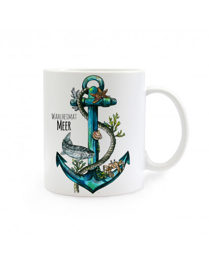 Anker mit Tau und Fisch Meer Wahlheimat cup anchor with rope and fish sea adopted home ts255