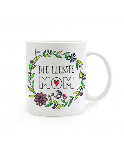 Tasse Muttertag mit Blumen und Spruch Für die liebste Mom cup mother's day with flowers and saying for the dearest mom ts265