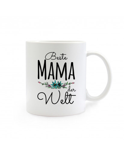 Tasse Muttertag mit Blumen und Spruch Beste Mama der Welt cup mother's day with flowers and saying best mom of the world ts266