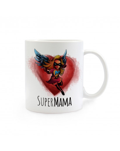 Tasse Muttertag mit Superheldin und Spruch Super Mama cup mother's day with superhero and saying super mom ts268