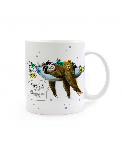 Tasse Faultier mit Punkten und Spruch Eigentlich hatte ich heute so viel vor Cup sloth with dots and saying actually I planned so much for today ts286