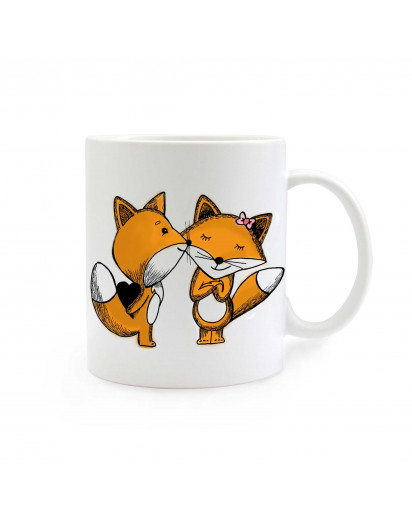 Tasse Füchse mit Herz und Schleife bunt cup foxes colorful with heart and ribbons ts293