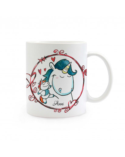 Tasse Becher Kaffeetasse Kaffeebecher Kindertasse Kinderbecher Einhorntasse Einhörner mit Herzen und Wunschnamen cup mug children cup children mug coffee cup coffee mug unicorn cup unicorns with hearts with desired name ts301