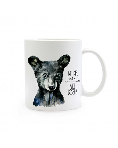 Tasse Bär mit Spruch "Mit dir ist's viel besser" Cup bear with qoute saying "with you it's much better" ts308