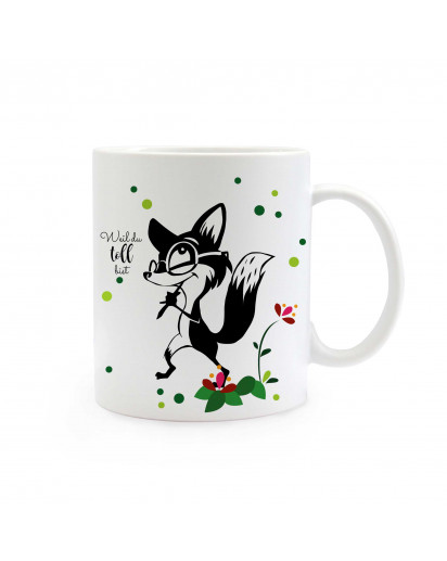 Tasse Fuchs mit Blumen Punkte und Spruch weil du toll bist ts313