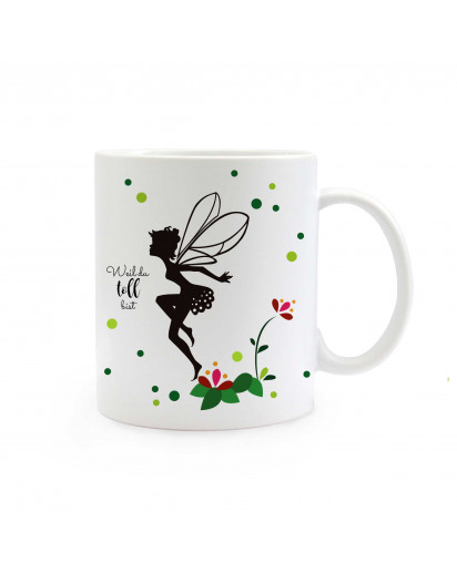 Tasse Elfe Fee mit Blumen Punkte und Spruch weil du toll bist ts314