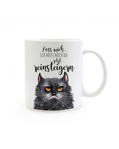 Tasse Becher Kaffeetasse Kaffeebecher Kindertasse Kinderbecher grimmige Katze mit Spruch lass mich... Ich muss mich da jetzt reinsteigern Cup mug coffee mug coffee cup children mug children cup grim looking cat with saying let me… i have to obsess about i