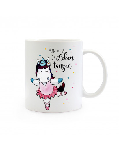 Tasse Becher Kaffeetasse Kaffeebecher Kindertasse Kinderbecher Einhorn Ballerina und Spruch man muss das Leben tanzen cup mug children cup children mug coffee cup coffee mug unicorn ballerina with saying you have to dance the life ts361