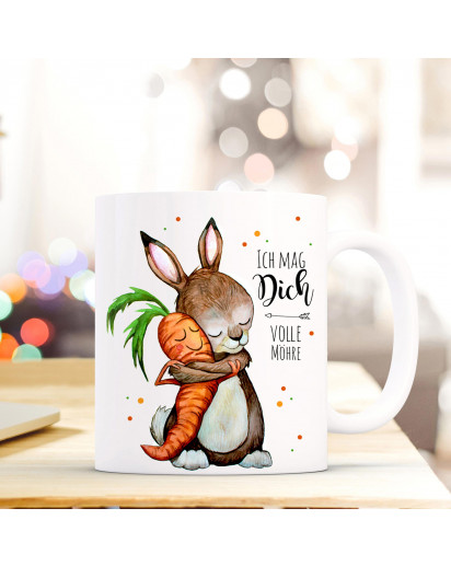 Tasse Becher Kaffeetasse Kaffeebecher Kindertasse Kinderbecher Hase Karotte und Spruch ich mag dich volle Möhre cup mug children cup children mug coffee cup coffee mug rabbit carrot and saying i like you full carrot ts362