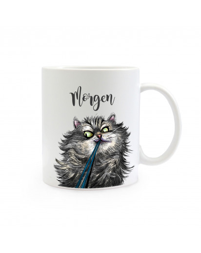 Tasse Becher Kaffeetasse Kaffeebecher Kindertasse Kinderbecher Katze Kater mit Spruch Zitat Morgen cup mug coffee cup coffee mug children cup children mug cat tomcat with saying morning ts384