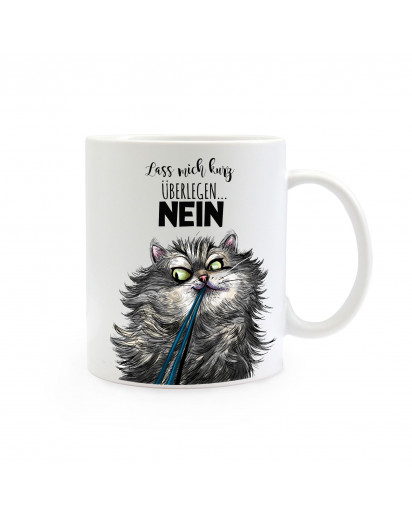 Tasse Becher Kindertasse Kinderbecher Kaffeetasse Kaffeebecher Katze Kater mit Spruch Zitat lass mich überlegen… NEIN cup mug coffee cup coffee mug children cup children mug cat tomcat with saying quote let me think about it… NO ts387