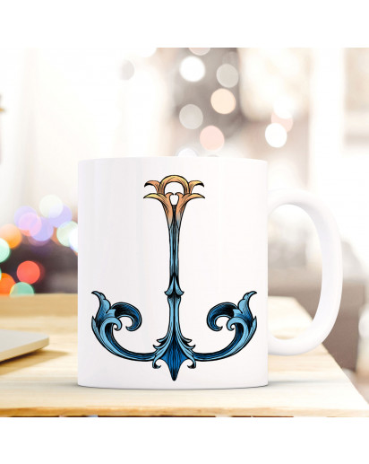 Tasse Becher Kaffeetasse Kaffeebecher Maritim mit Anker in blau Jugendstil Cup mug coffee cup coffee mug maritime with anchor art nouveau ts435_H.jpg