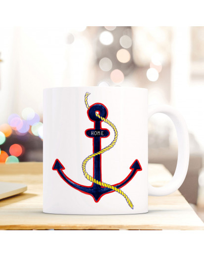 Tasse Becher Kaffeetasse Kaffeebecher Maritim mit Anker in blau und Spruch Home Cup mug coffee cup coffee mug maritime with anchor and quote saying home ts437_H.jpg