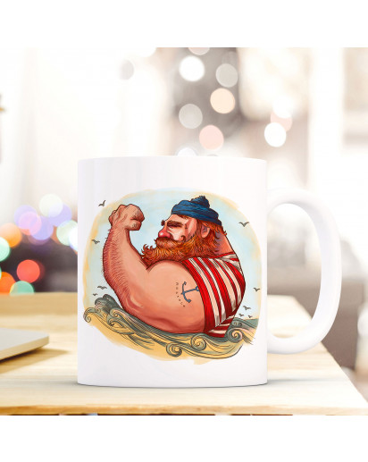 Tasse Becher Kaffeetasse Kaffeebecher Maritim mit Kapitän Seemann und Anker Tattoo Cup mug coffee cup coffee mug maritime with seaman and anchor tattoo ts441_H.jpg