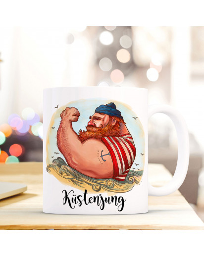 Tasse Becher Kaffeetasse Kaffeebecher Maritim mit Kapitän Seemann und Spruch Küstenjung Cup mug coffee cup coffee mug maritime with seaman and quote saying coastal boy ts443_H.jpg