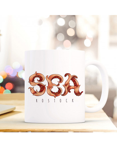 Tasse Becher Kaffeetasse Kaffeebecher Maritim mit Tintenfisch Tentakeln und Spruch Sea Rostock Cup mug coffee cup maritime with squid tentacle and quote saying sea rostock ts450_H.jpg