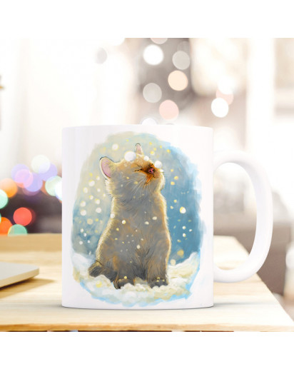 Tasse Becher Katze im Winter Spruchbecher Kaffeebecher Geschenk Weihnachtsgeschenk Katzentasse ts512