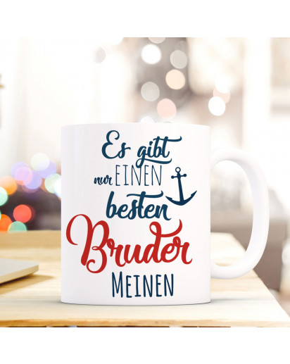 Tasse Becher Spruch "bester Bruder" Geschenk Kaffeebecher Motto blau/rot ts557 