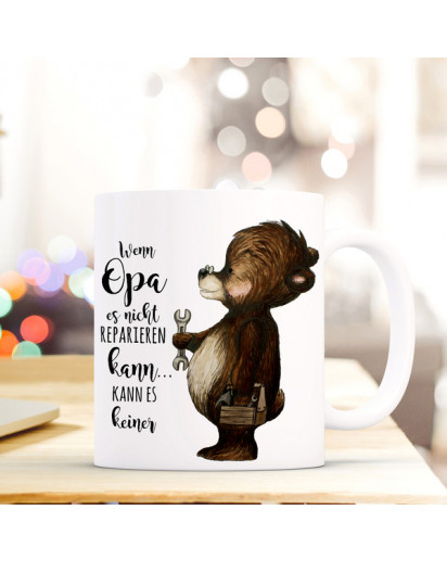 Tasse Becher Bär & Pusteblume Geschenk Kaffeebecher mit Spruch Motto Zitat Wenn Opa... ts570