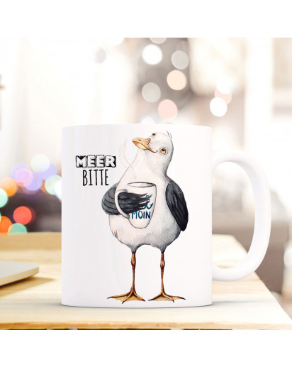 Lustige Tasse Becher Kaffeetasse maritim mit Möwe Spruch Kaffeebecher Geschenk Motto Spruchbecher Meer bitte ts640