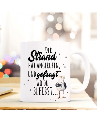 Lustige Tasse Becher Kaffeetasse maritim mit Möwe Spruch Kaffeebecher Geschenk Motto Spruchbecher Strand Meer ts641