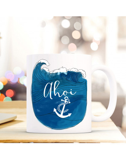 Maritime Tasse Becher Kaffeetasse mit Meer & Anker Kaffeebecher Geschenk mit Motto Spruch Ahoi ts663