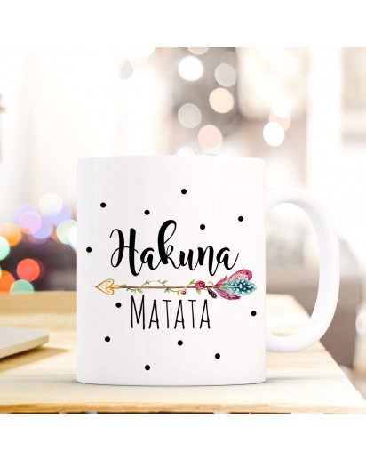 Tasse Becher Kaffeebecher mit Spruch & Punkte Hakuna Matata Kaffeebecher Geschenk ts673