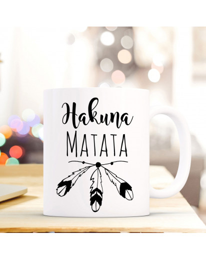 Maritime Tasse Becher Kaffeebecher mit Federn & Spruch Hakuna Matata Kaffeebecher Geschenk ts675