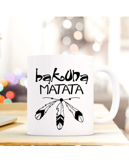 Tasse Becher Kaffeebecher mit Federn & Spruch Hakuna Matata Kaffeebecher Geschenk ts676