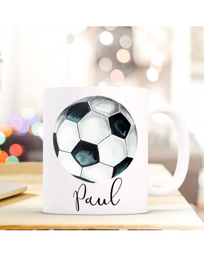 Tasse Becher Kaffeetasse mit Fußball Ball Wunschnamen Name Geschenk Fußballer Meisterschaft ts708