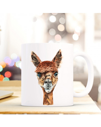 Tasse Becher mit Alpaka Geschenk mit Tiermotiv Kaffeetasse Alpakatasse Kaffeebecher Paco ts739