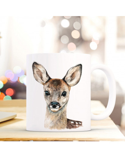 Tasse Becher mit Reh Geschenk mit Tiermotiv Kaffeetasse Rehtasse Kaffeebecher ts743