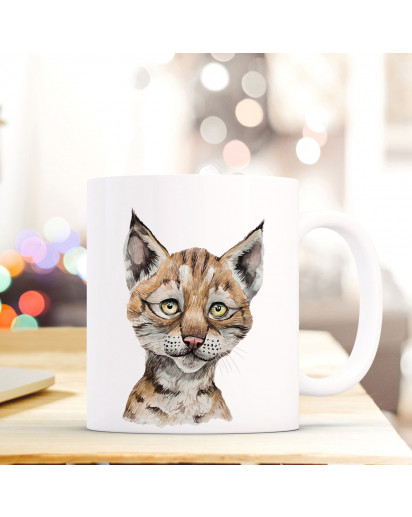 Tasse Becher mit Luchs Wildkatze Geschenk mit Tiermotiv Kaffeetasse Luchstasse Kaffeebecher ts745