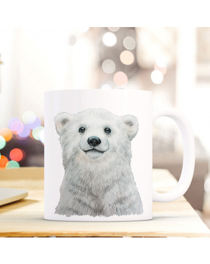Tasse Becher mit Eisbär Polarbär Geschenk mit Tiermotiv Kaffeetasse Eisbärtasse Kaffeebecher ts748