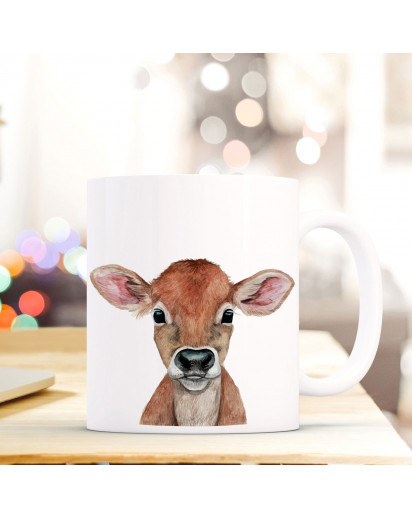 Tasse Becher mit Kalb Kälbchen Geschenk mit Tiermotiv Kuh Baby Kaffeetasse Kälbchentasse Kaffeebecher ts753