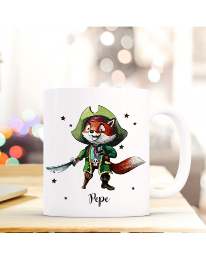 Tasse Becher mit Piraten Fuchs & Sebel Geschenk mit Tiermotiv Kaffeetasse Fuchstasse mit Namen Wunschnamen Kaffeebecher ts772