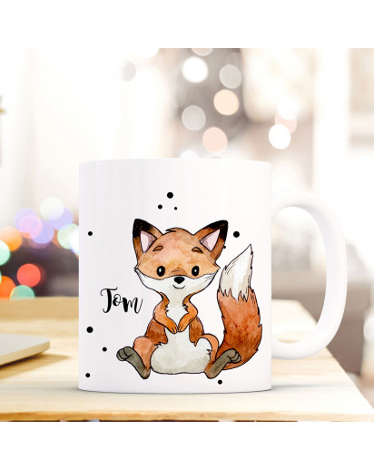 Tasse Becher mit Fuchs & Punkte Geschenk mit Tiermotiv Kaffeetasse Fuchstasse mit Namen Wunschnamen Kaffeebecher ts774