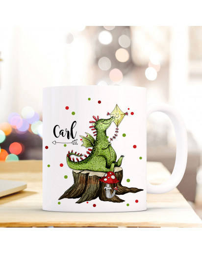 Tasse Becher mit Drache Geschenk mit Tiermotiv Kaffeetasse mit Namen Wunschnamen & Punkte Kaffeebecher ts775