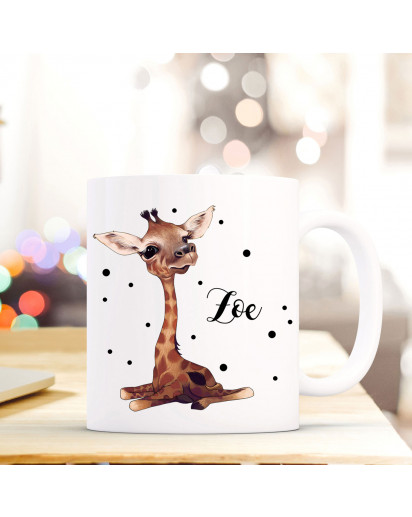 Tasse Becher mit Giraffen Baby & Punkte Geschenk mit Tiermotiv Kaffeetasse Giraffentasse mit Namen Wunschnamen Kaffeebecher ts783