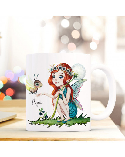 Tasse Becher mit Fee Elfe & Glühwürmchen Geschenk mit Feenmotiv Kaffeetasse Elfentasse mit Namen Wunschnamen Kaffeebecher ts798