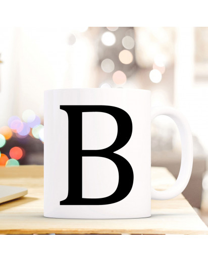 Tasse Becher mit Buchstabe B Geschenk mit Buchstabenmotiv Kaffeetasse Buchstabentasse mit großem B Kaffeebecher ts801