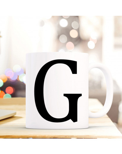 Tasse Becher mit Buchstabe G Geschenk mit Buchstabenmotiv Kaffeetasse Buchstabentasse mit großem G Kaffeebecher ts806