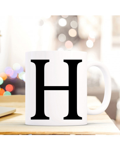 Tasse Becher mit Buchstabe H Geschenk mit Buchstabenmotiv Kaffeetasse Buchstabentasse mit großem H Kaffeebecher ts807