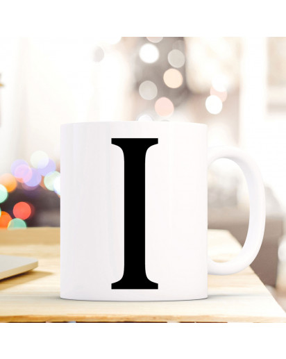 Tasse Becher mit Buchstabe I Geschenk mit Buchstabenmotiv Kaffeetasse Buchstabentasse mit großem I Kaffeebecher ts808