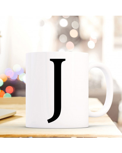 Tasse Becher mit Buchstabe J Geschenk mit Buchstabenmotiv Kaffeetasse Buchstabentasse mit großem J Kaffeebecher ts809