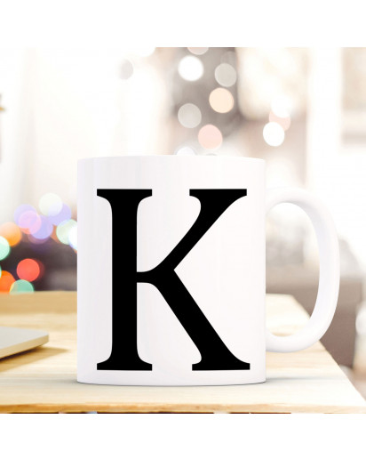 Tasse Becher mit Buchstabe K Geschenk mit Buchstabenmotiv Kaffeetasse Buchstabentasse mit großem K Kaffeebecher ts810