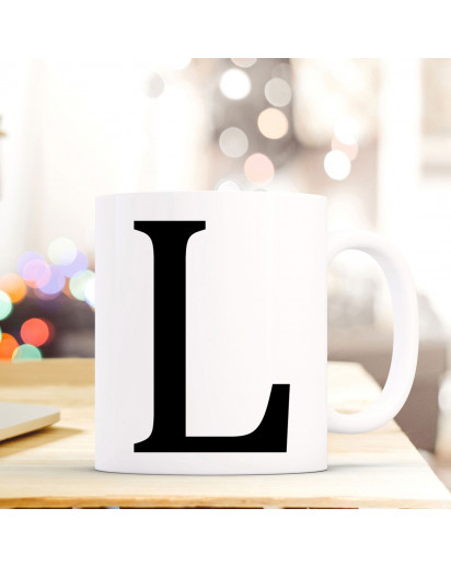 Tasse Becher mit Buchstabe L Geschenk mit Buchstabenmotiv Kaffeetasse Buchstabentasse mit großem L Kaffeebecher ts811