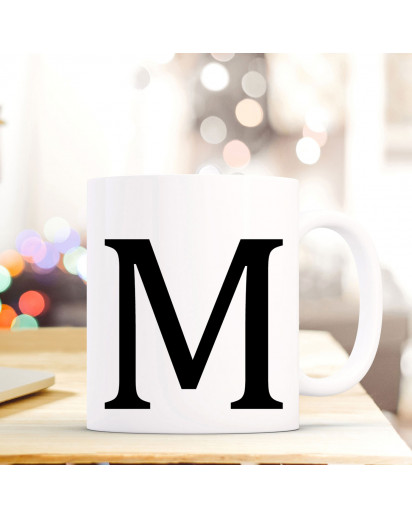 Tasse Becher mit Buchstabe M Geschenk mit Buchstabenmotiv Kaffeetasse Buchstabentasse mit großem M Kaffeebecher ts812