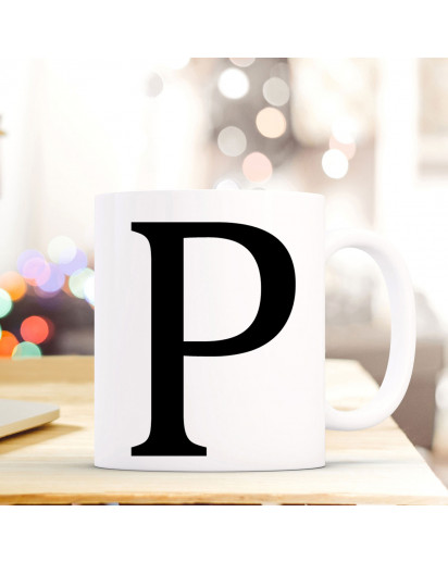 Tasse Becher mit Buchstabe P Geschenk mit Buchstabenmotiv Kaffeetasse Buchstabentasse mit großem P Kaffeebecher ts815