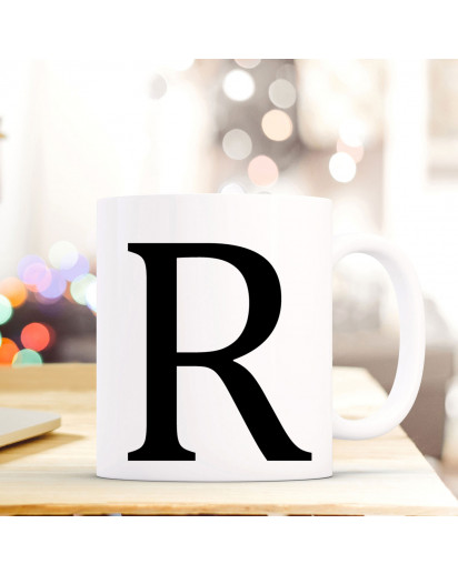 Tasse Becher mit Buchstabe R Geschenk mit Buchstabenmotiv Kaffeetasse Buchstabentasse mit großem R Kaffeebecher ts817